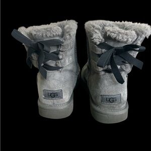 UGG Charcoal Suede Boots with Black Ribbons